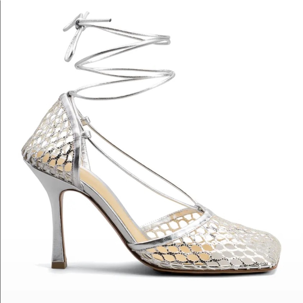 Bottega Veneta Lace Up Mesh Pumps Silver Size 38 US 8